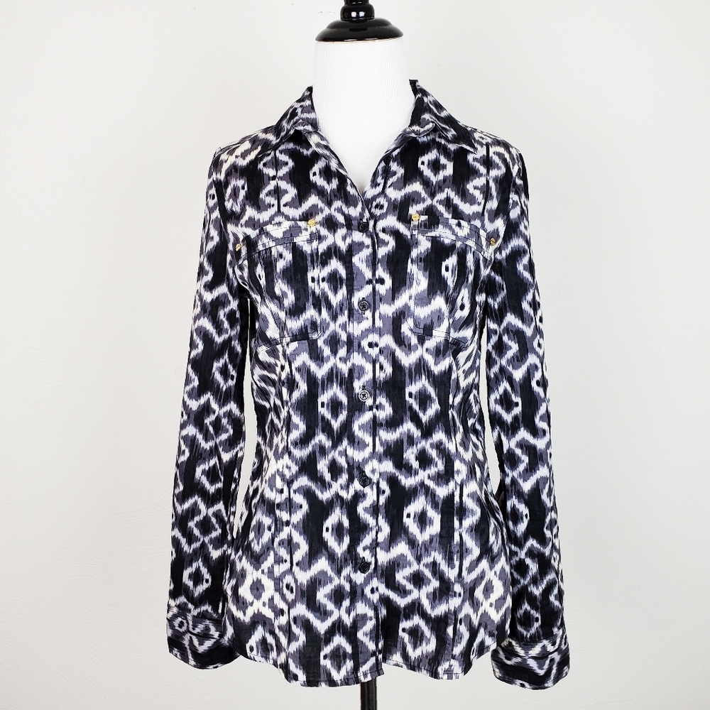 Michael Michael Kors Top Blouse Shirt Ikat Tie Dye Chic Boho Quirky Career